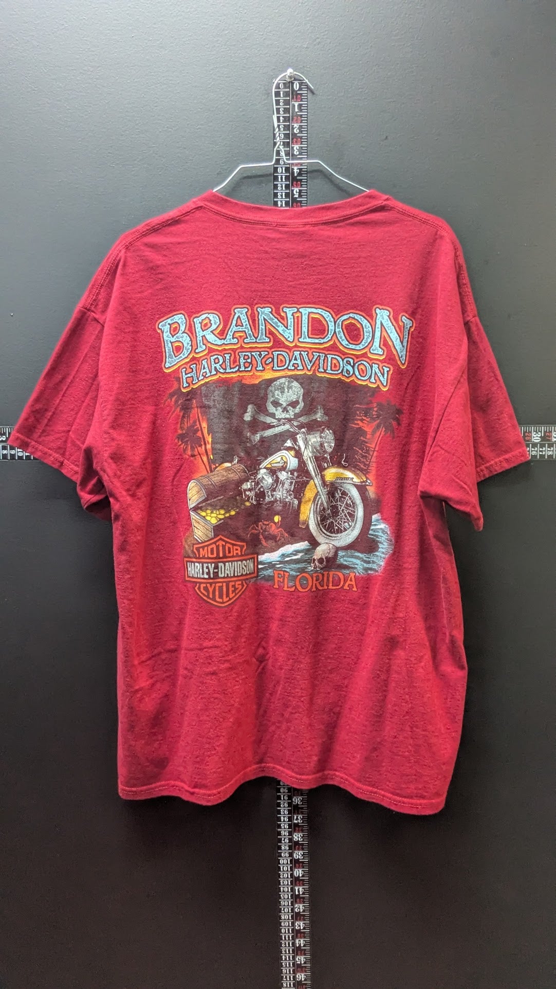 Harley-Davidson T-Shirt Men’s Red Brandon Florida Pirate Skull Treasure Motorcycle