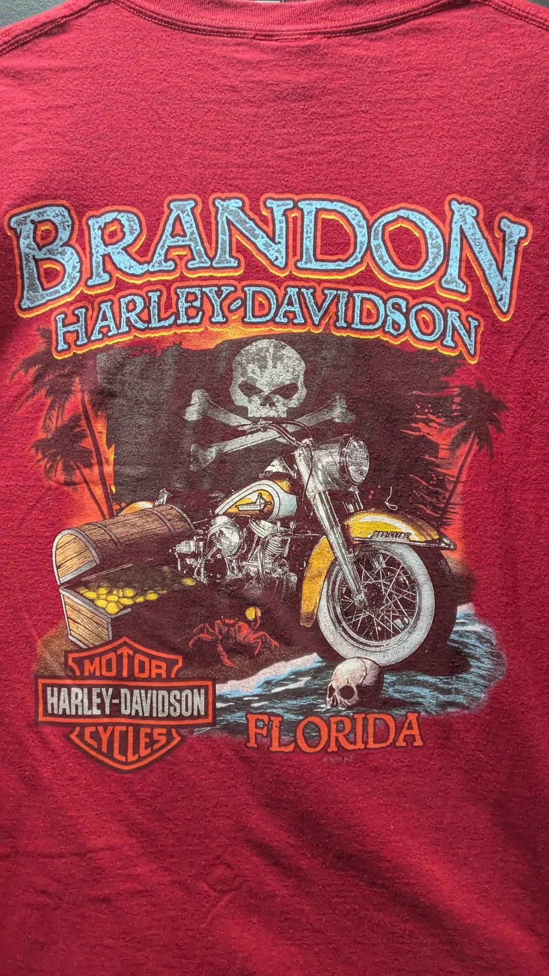 Harley-Davidson T-Shirt Men’s Red Brandon Florida Pirate Skull Treasure Motorcycle
