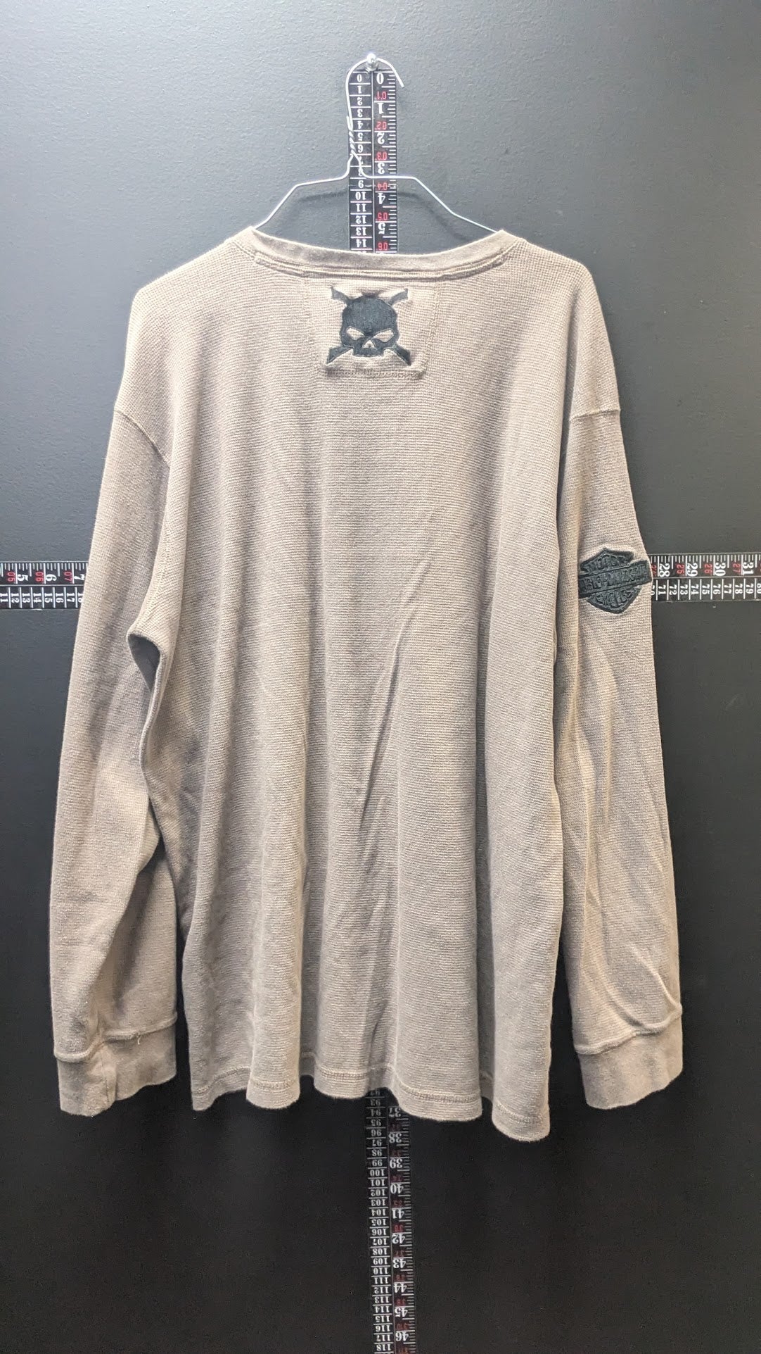 Harley-Davidson Men’s Thermal Henley Shirt Large Brown Skull Long Sleeve