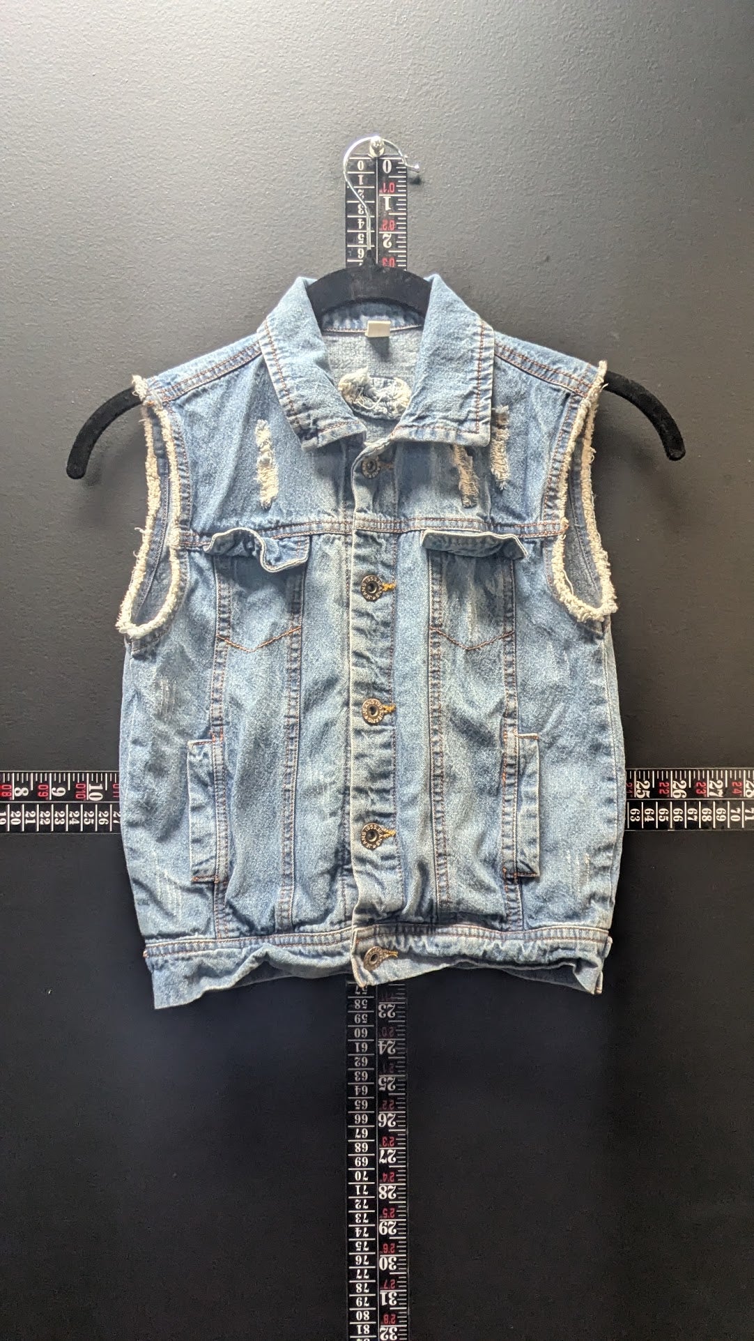 Distressed Light Wash Denim Motorcycle Vest Sleeveless Biker Jacket Size 6
