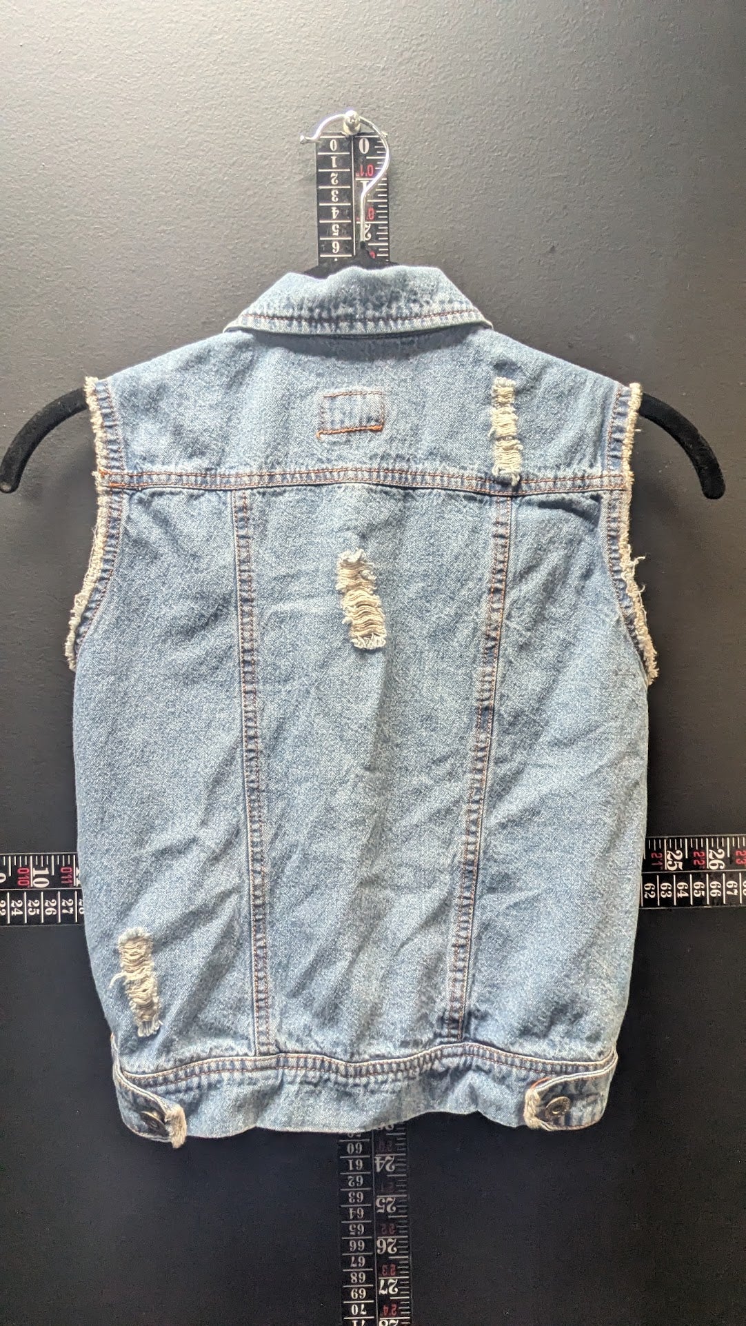 Distressed Light Wash Denim Motorcycle Vest Sleeveless Biker Jacket Size 6