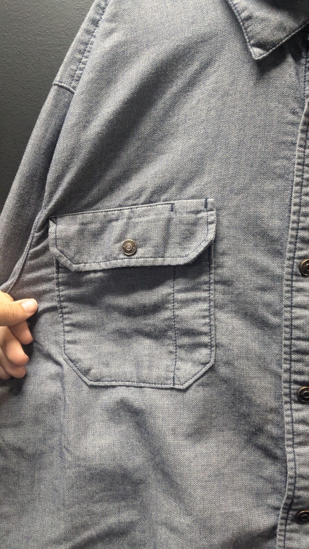 Harley-Davidson Men’s 2XL Gray Denim Look Long Sleeve Button Up Shirt Embroidered