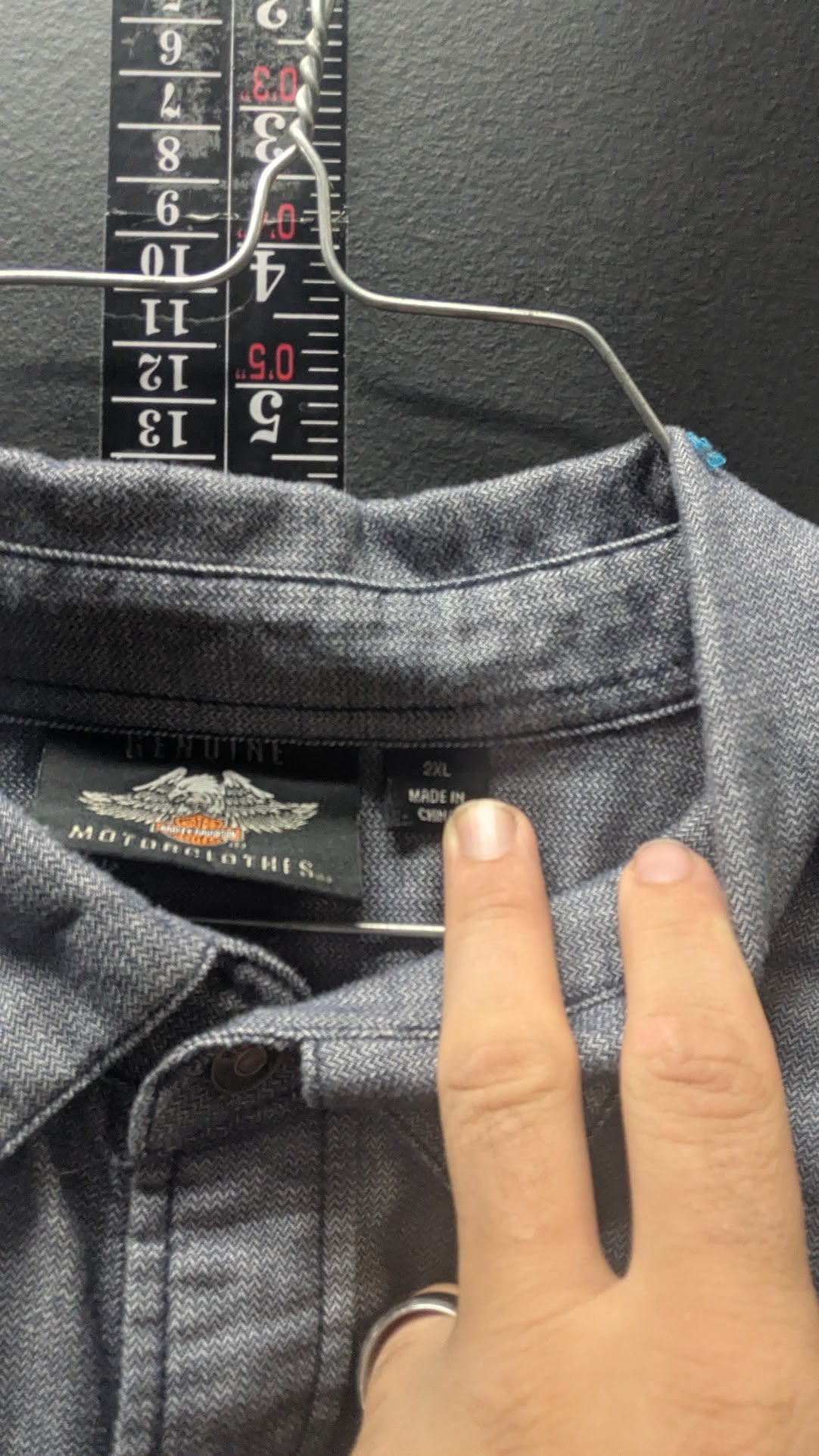 Harley-Davidson Men’s 2XL Gray Denim Look Long Sleeve Button Up Shirt Embroidered