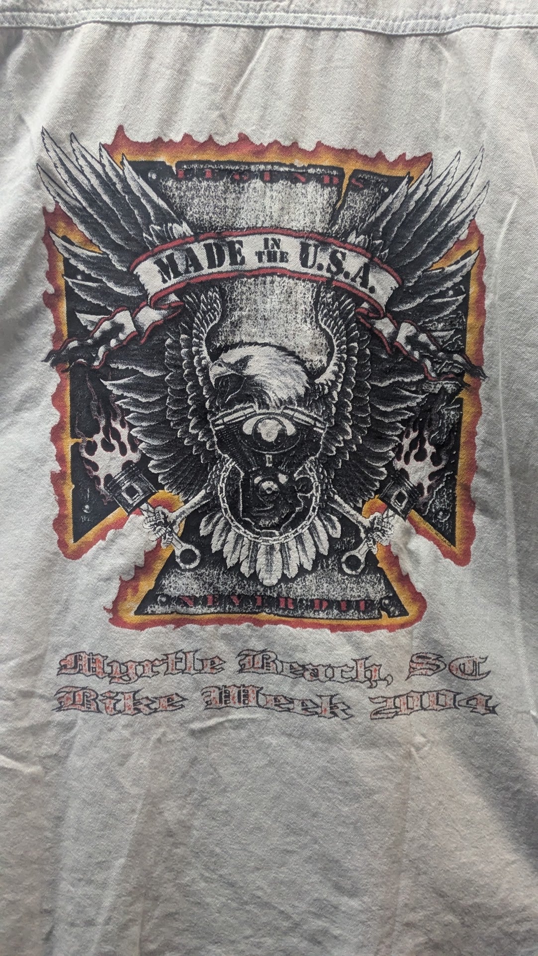 Vintage 2004 Myrtle Beach Bike Week Sleeveless Biker Shirt Men’s XL Made USA Eagle
