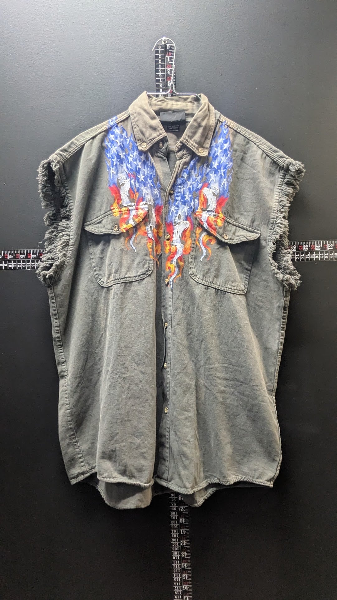 Vintage Bikerwear USA Sleeveless Denim Shirt Men’s XL Native American Eagle Flag
