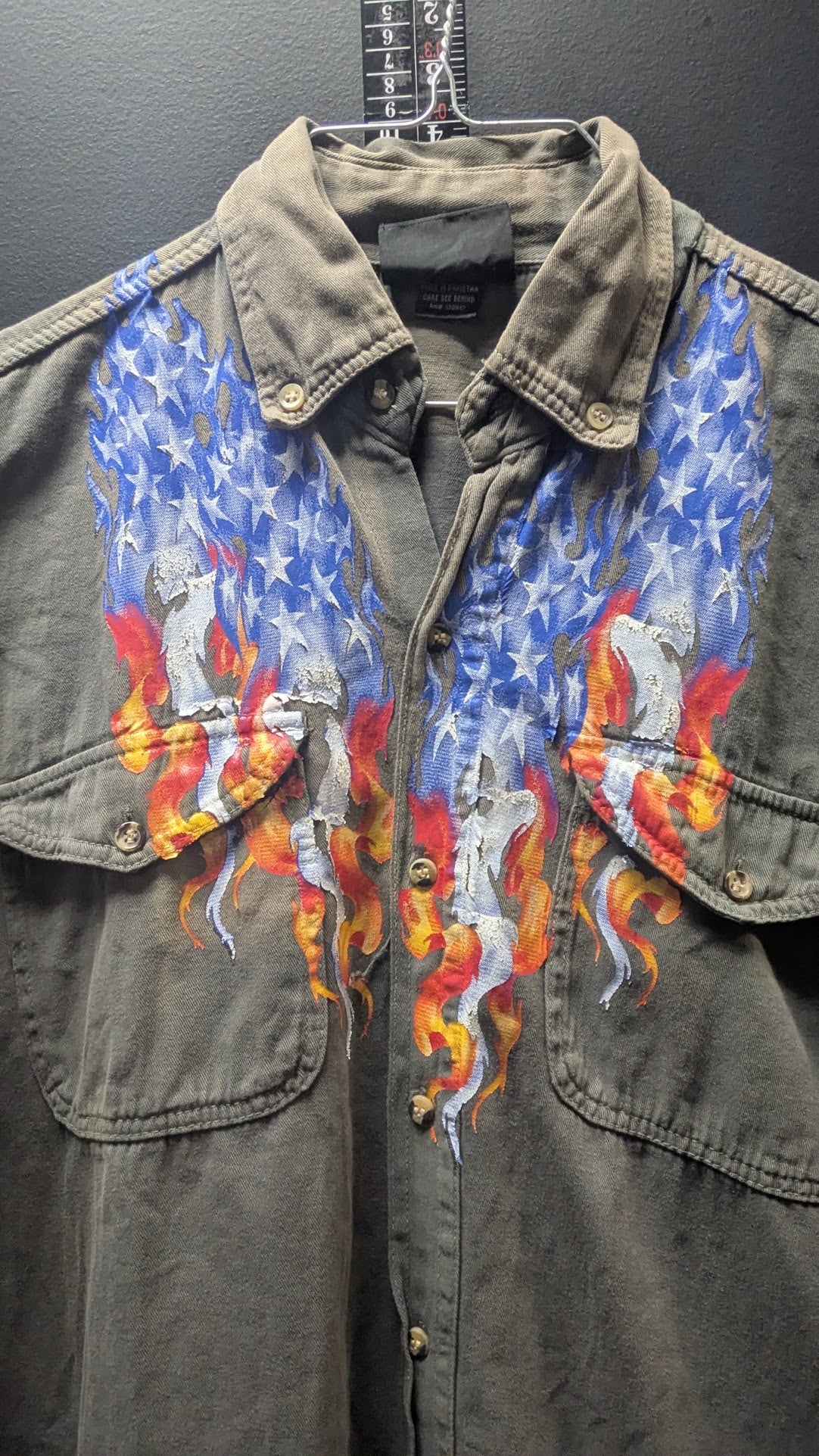 Vintage Bikerwear USA Sleeveless Denim Shirt Men’s XL Native American Eagle Flag