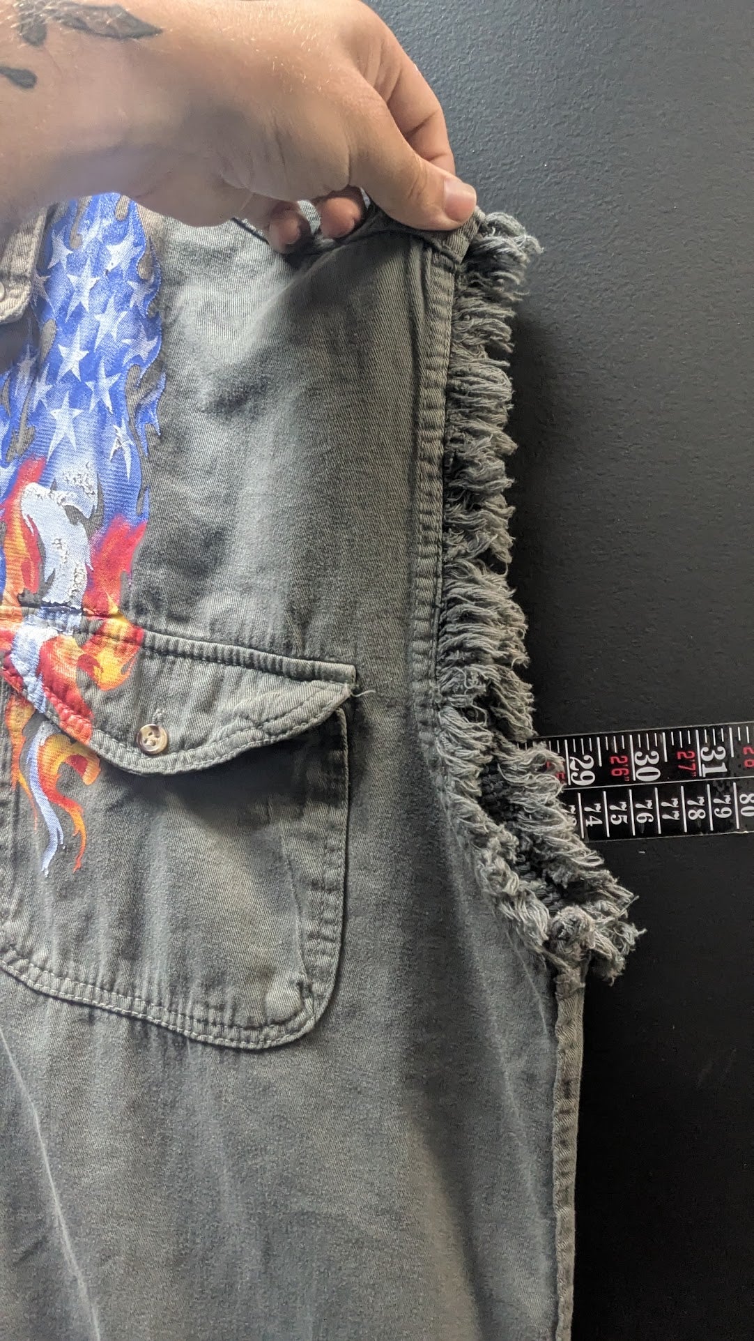 Vintage Bikerwear USA Sleeveless Denim Shirt Men’s XL Native American Eagle Flag