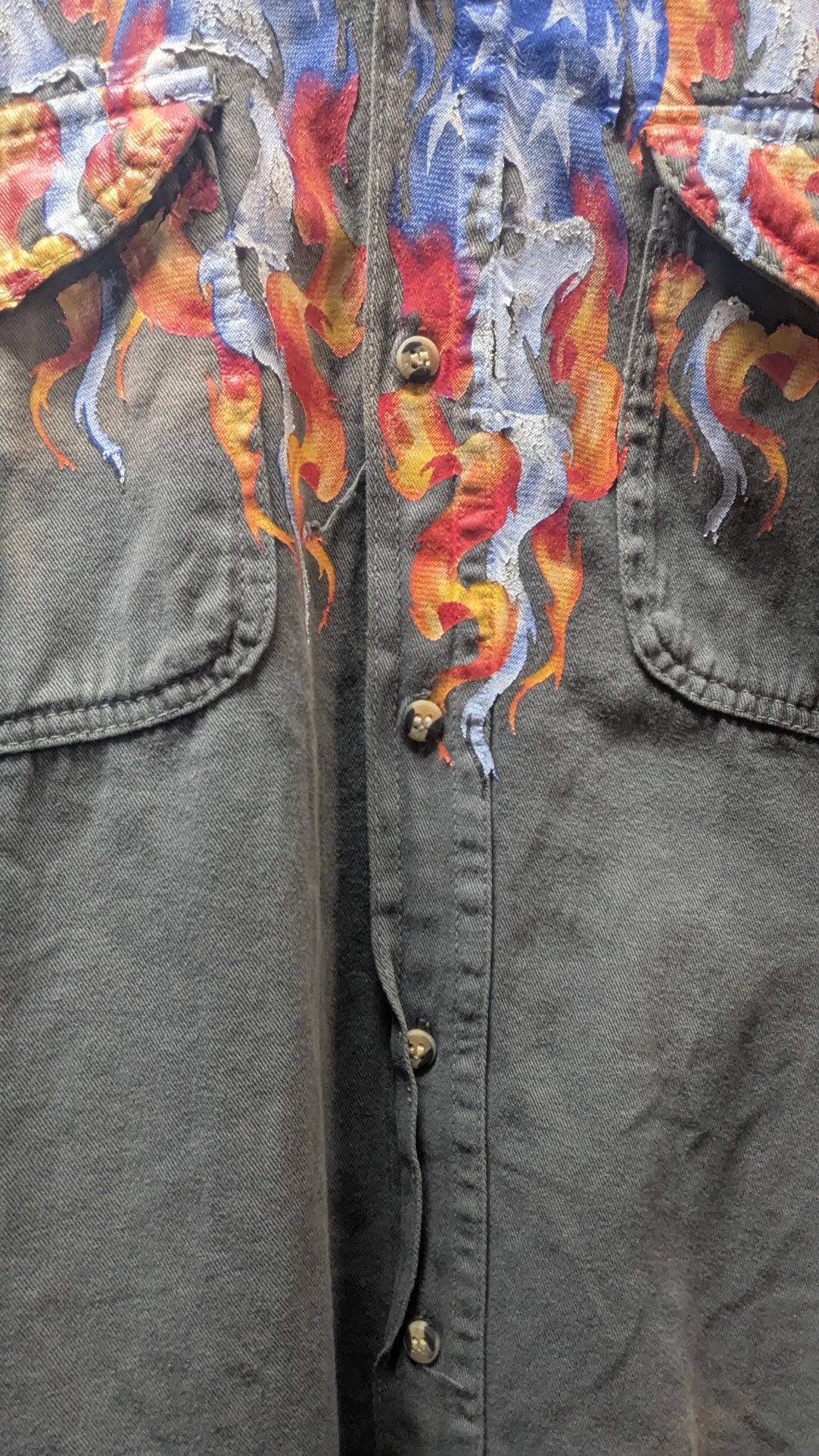 Vintage Bikerwear USA Sleeveless Denim Shirt Men’s XL Native American Eagle Flag