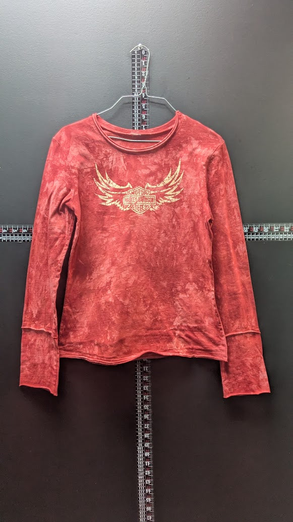 Harley-Davidson Women's Red Burnout Long Sleeve Shirt Gulf Coast Florida Biker