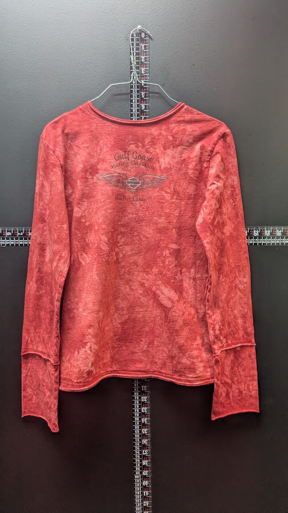 Harley-Davidson Women's Red Burnout Long Sleeve Shirt Gulf Coast Florida Biker