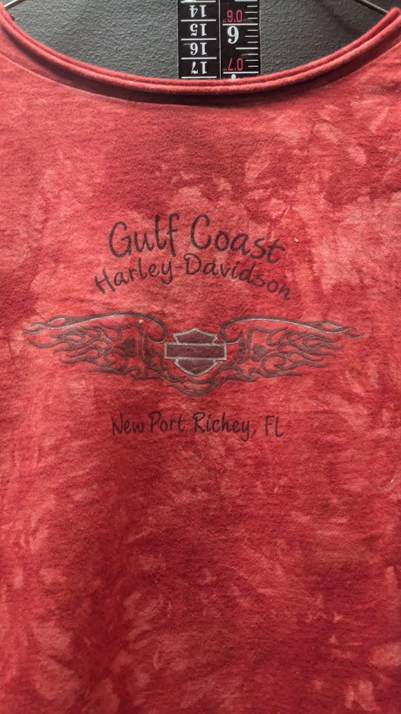 Harley-Davidson Women's Red Burnout Long Sleeve Shirt Gulf Coast Florida Biker