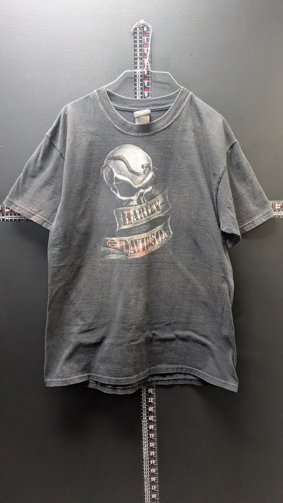 Harley-Davidson Skull T-Shirt Men's Large Shelton's Smithfield NC Faded Black