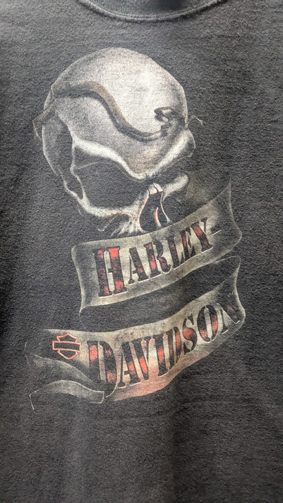 Harley-Davidson Skull T-Shirt Men's Large Shelton's Smithfield NC Faded Black