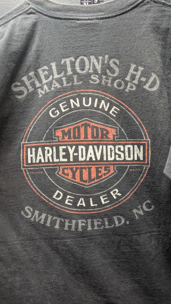 Harley-Davidson Skull T-Shirt Men's Large Shelton's Smithfield NC Faded Black