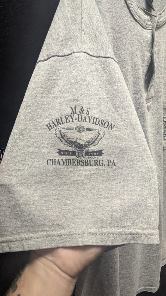 Vintage 2000 Harley-Davidson Henley Shirt Men’s XXL M&S Chambersburg PA Gray