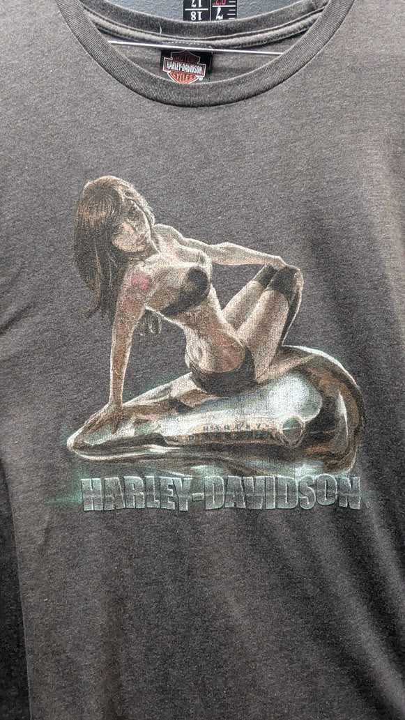 Vintage Harley Davidson Tacoma WA Pin Up Motorcycle T Shirt XXL Y2K Double Sided