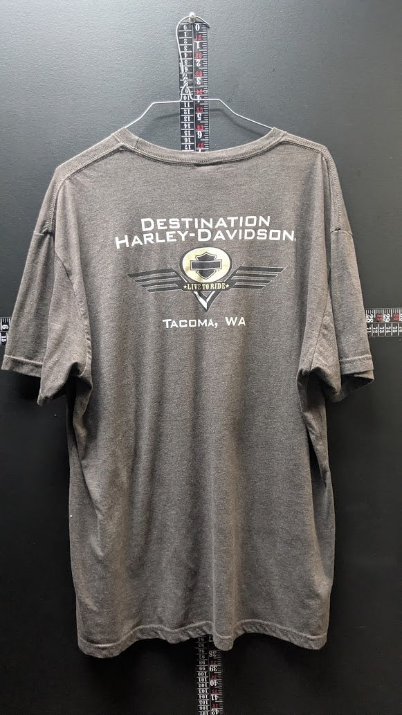 Vintage Harley Davidson Tacoma WA Pin Up Motorcycle T Shirt XXL Y2K Double Sided