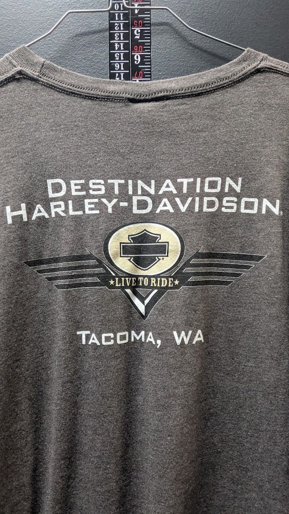 Vintage Harley Davidson Tacoma WA Pin Up Motorcycle T Shirt XXL Y2K Double Sided