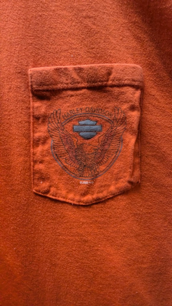 Vintage 2003 Harley Davidson Chucks Bloomington IL T Shirt XL Orange
