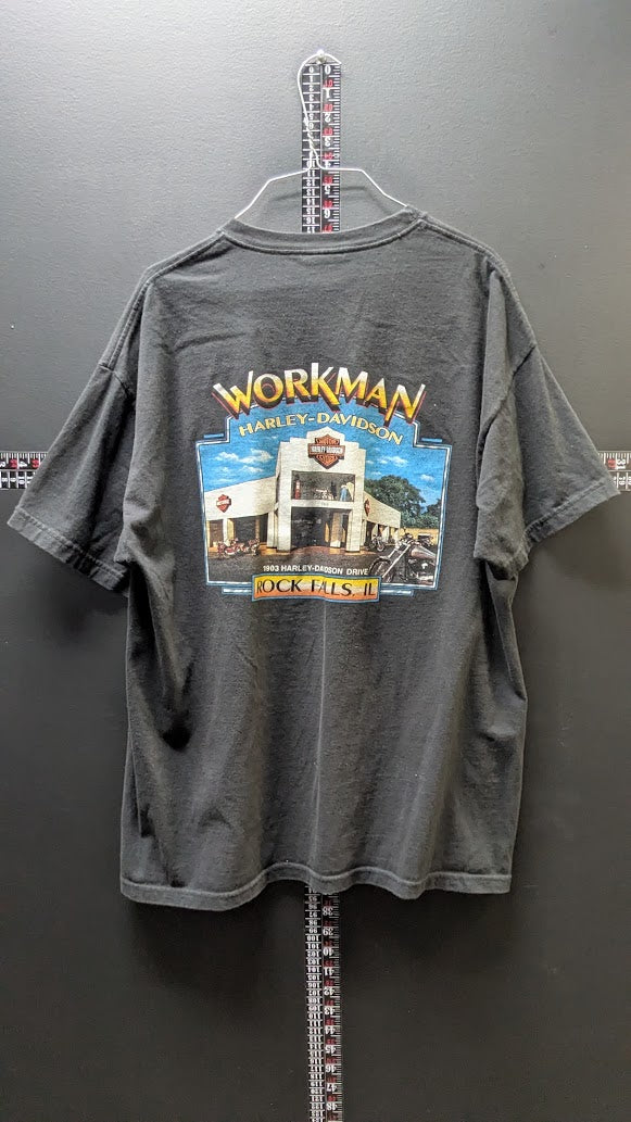 Vintage 2002 Harley Davidson Workman Rock Falls IL T Shirt XL Made USA
