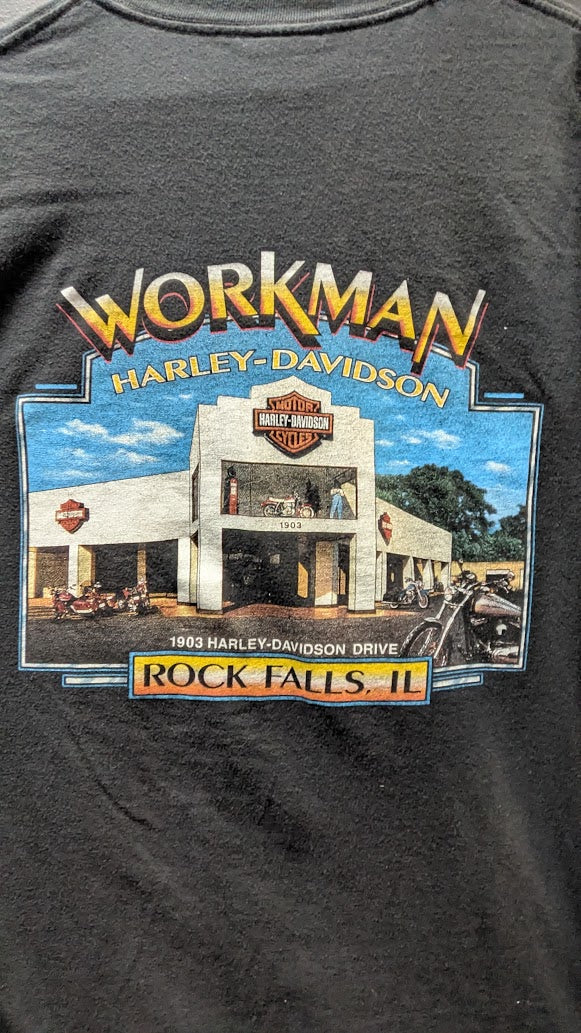 Vintage 2002 Harley Davidson Workman Rock Falls IL T Shirt XL Made USA