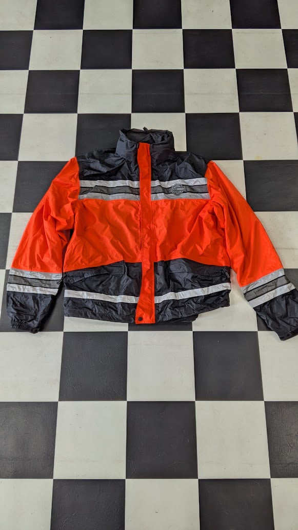 Vintage Harley-Davidson 2-Pc Motorcycle Rain Suit Orange Black Reflective XL