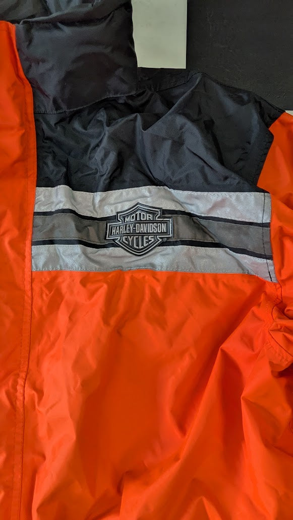 Vintage Harley-Davidson 2-Pc Motorcycle Rain Suit Orange Black Reflective XL