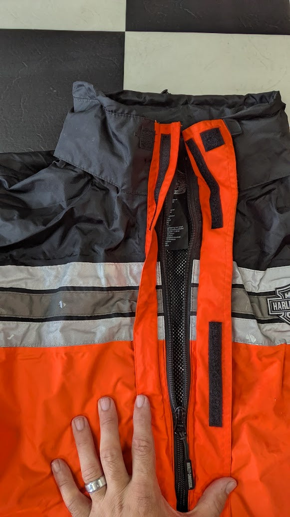Vintage Harley-Davidson 2-Pc Motorcycle Rain Suit Orange Black Reflective XL