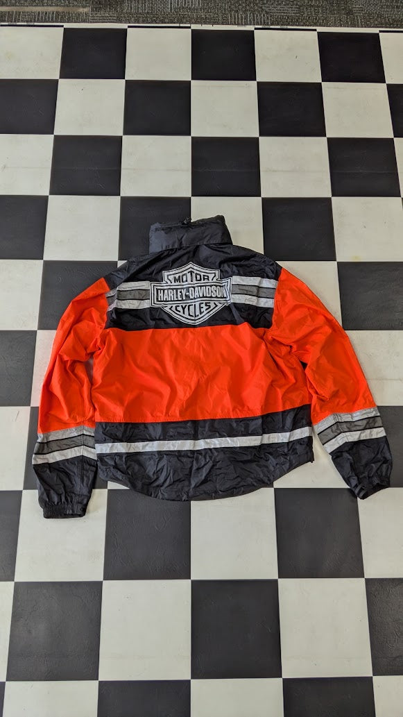 Vintage Harley-Davidson 2-Pc Motorcycle Rain Suit Orange Black Reflective XL