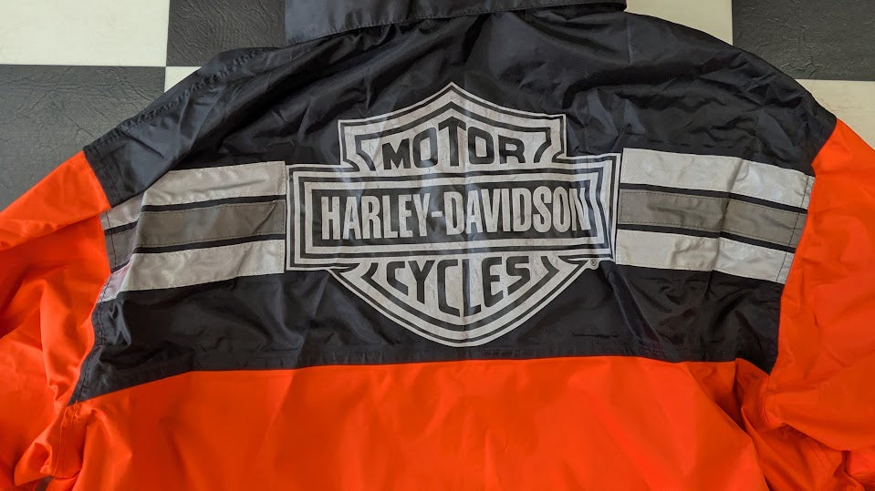 Vintage Harley-Davidson 2-Pc Motorcycle Rain Suit Orange Black Reflective XL