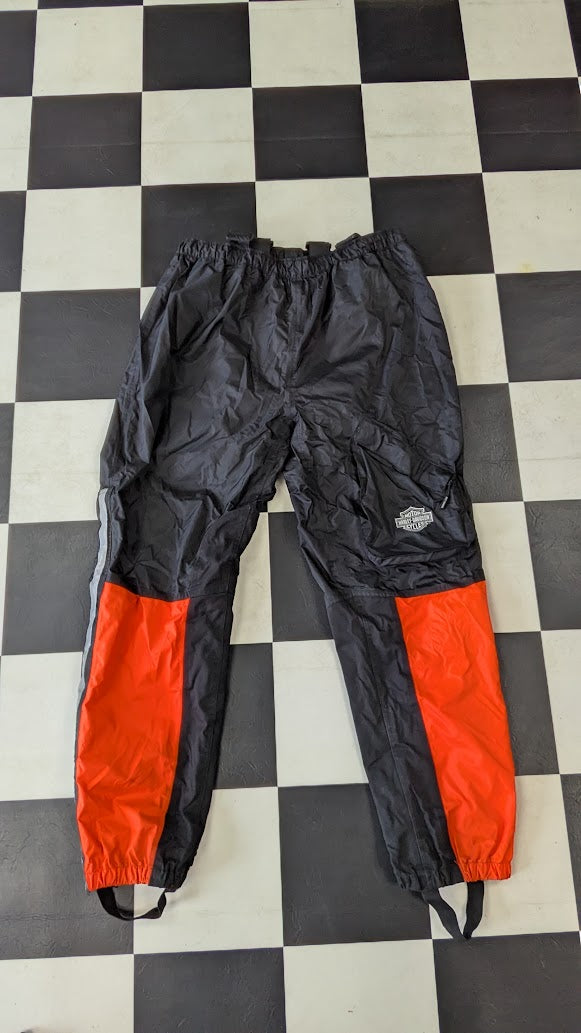 Vintage Harley-Davidson 2-Pc Motorcycle Rain Suit Orange Black Reflective XL