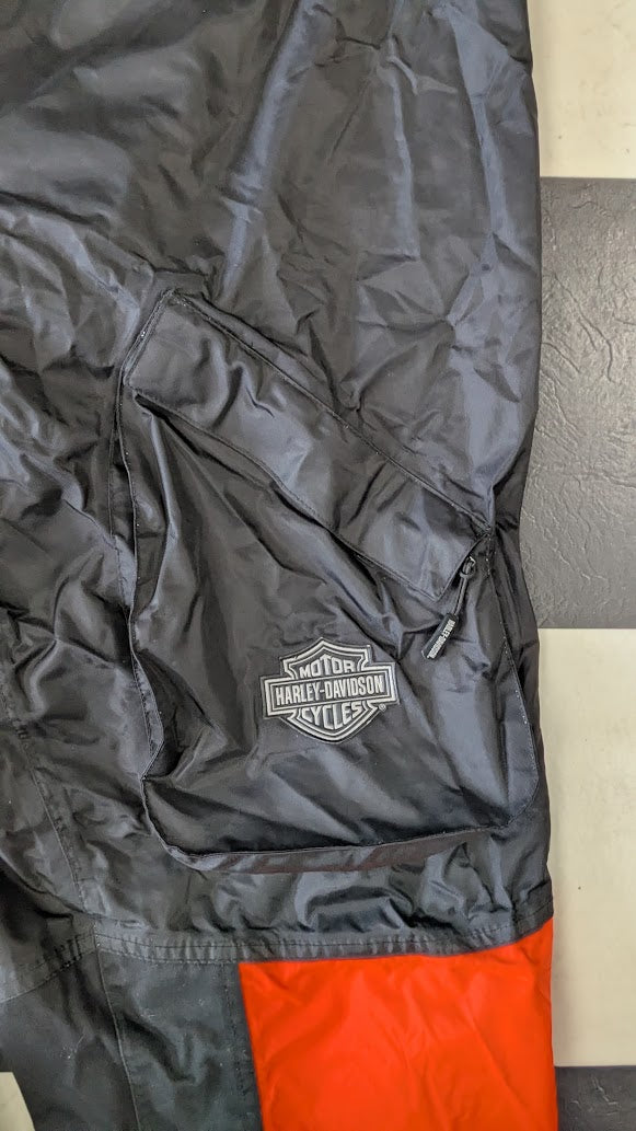 Vintage Harley-Davidson 2-Pc Motorcycle Rain Suit Orange Black Reflective XL