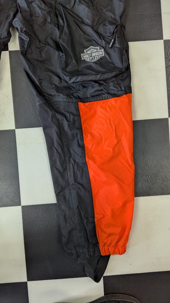 Vintage Harley-Davidson 2-Pc Motorcycle Rain Suit Orange Black Reflective XL