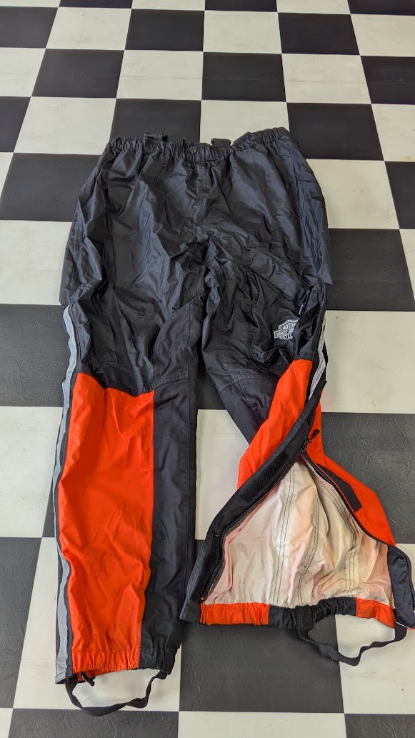 Vintage Harley-Davidson 2-Pc Motorcycle Rain Suit Orange Black Reflective XL