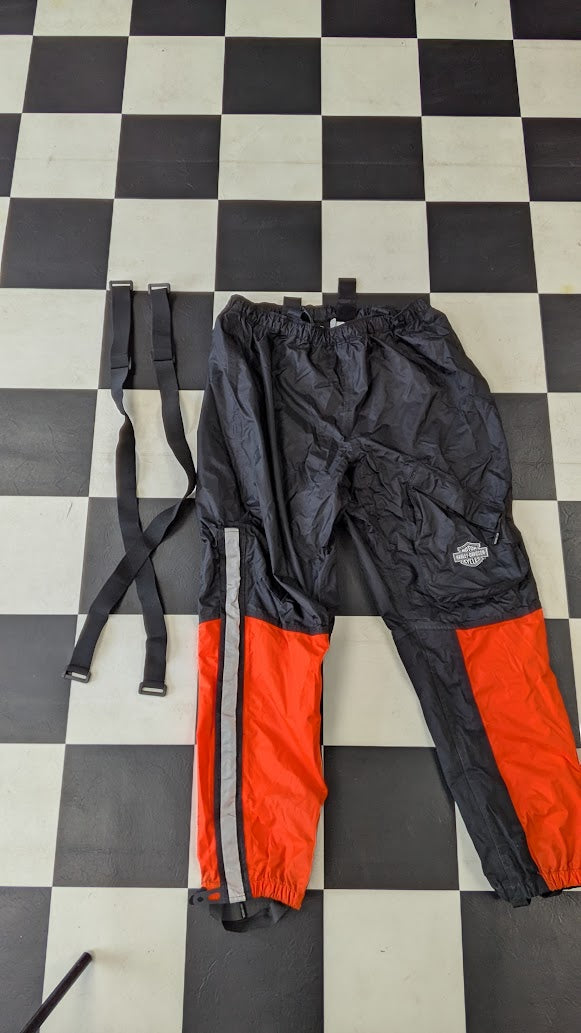 Vintage Harley-Davidson 2-Pc Motorcycle Rain Suit Orange Black Reflective XL