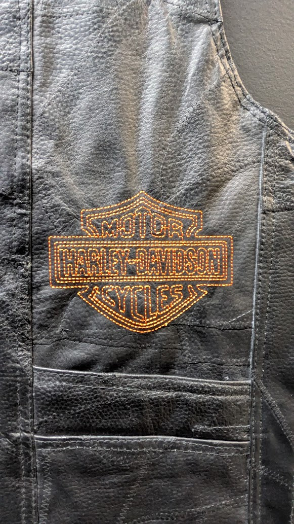 Harley-Davidson Genuine Leather Eagle American Flag Biker Vest L