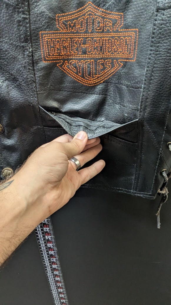 Harley-Davidson Genuine Leather Eagle American Flag Biker Vest L