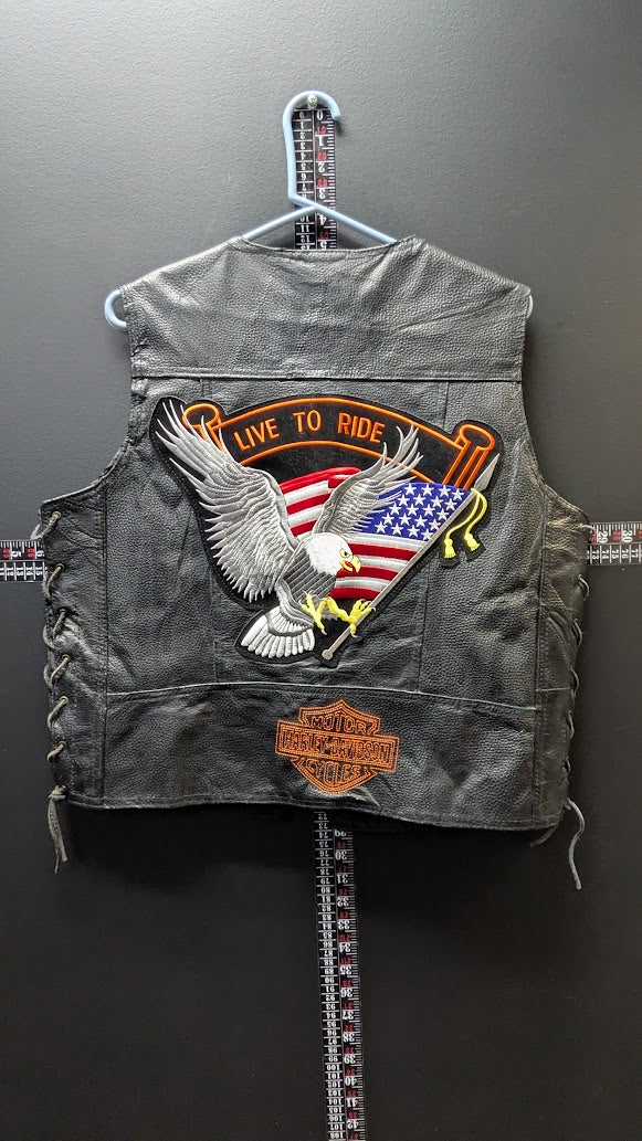 Harley-Davidson Genuine Leather Eagle American Flag Biker Vest L