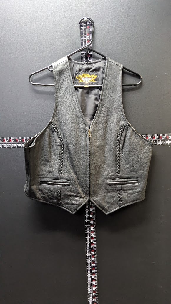 Vintage Universal Rider Genuine Leather Motorcycle Vest Black Braided Lace-Up L
