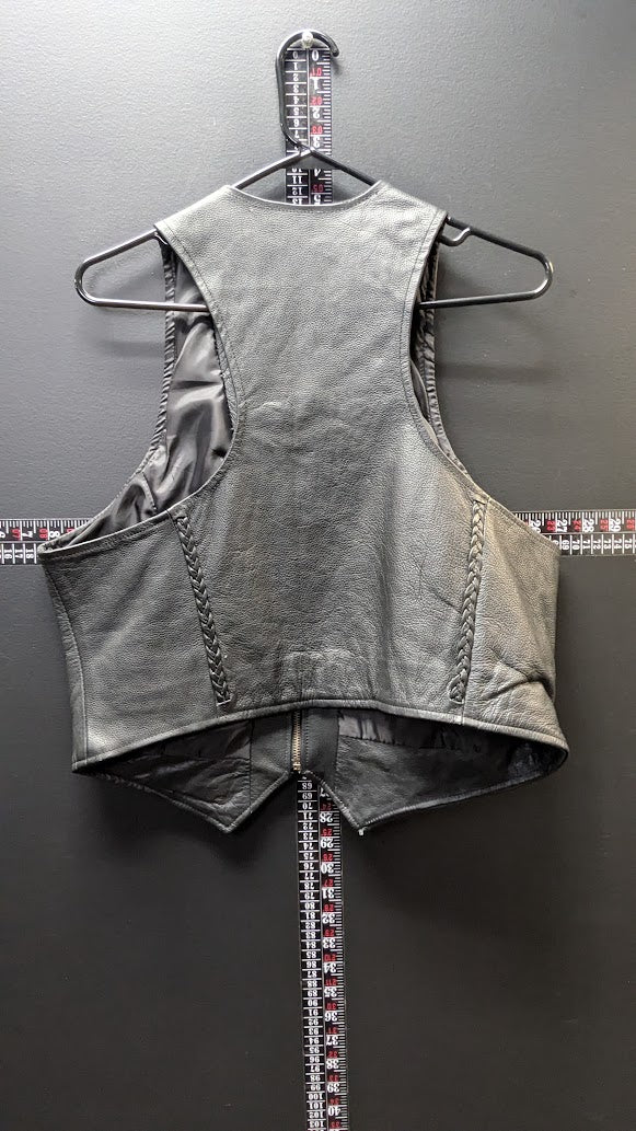 Vintage Universal Rider Genuine Leather Motorcycle Vest Black Braided Lace-Up L