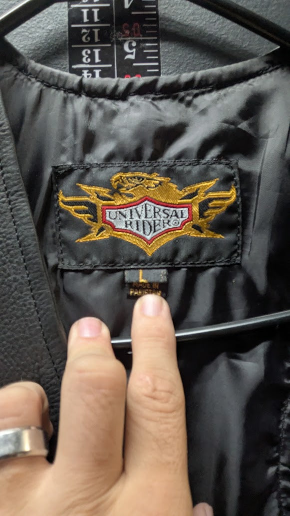 Vintage Universal Rider Genuine Leather Motorcycle Vest Black Braided Lace-Up L