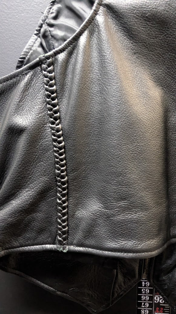 Vintage Leather Gallery Genuine Leather Motorcycle Vest Black Braided Zip Front Women's 10