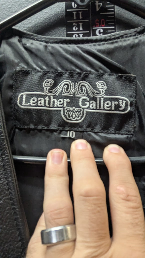Vintage Leather Gallery Genuine Leather Motorcycle Vest Black Braided Zip Front Women's 10