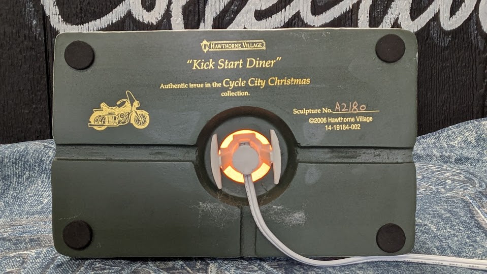 2006 Hawthorne Village Kick Start Diner Cycle City Christmas Motorcycle Village A2180 w/ COA