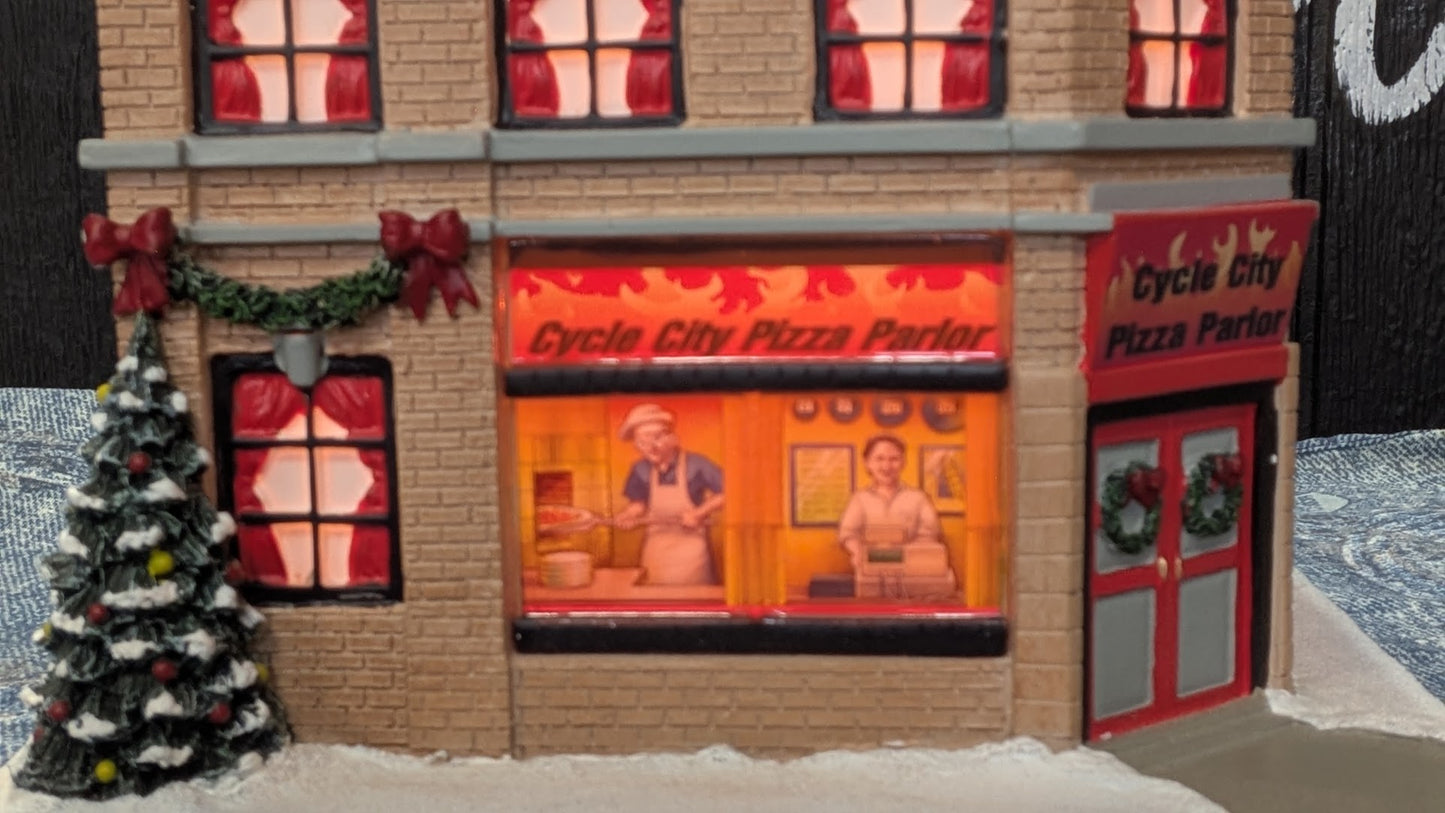 Hawthorne Village Cycle City Pizza Parlor Christmas Village 2009 Lighted Building