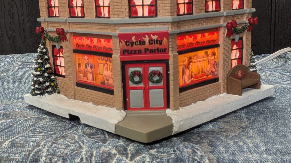 Hawthorne Village Cycle City Pizza Parlor Christmas Village 2009 Lighted Building