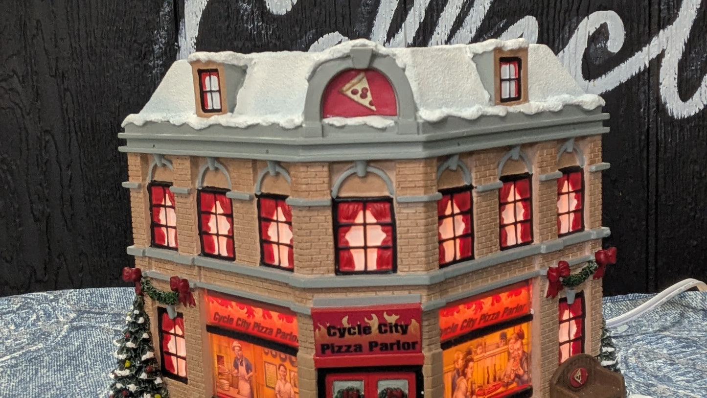 Hawthorne Village Cycle City Pizza Parlor Christmas Village 2009 Lighted Building