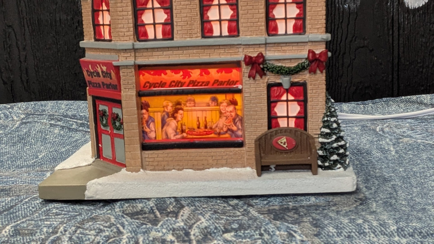 Hawthorne Village Cycle City Pizza Parlor Christmas Village 2009 Lighted Building