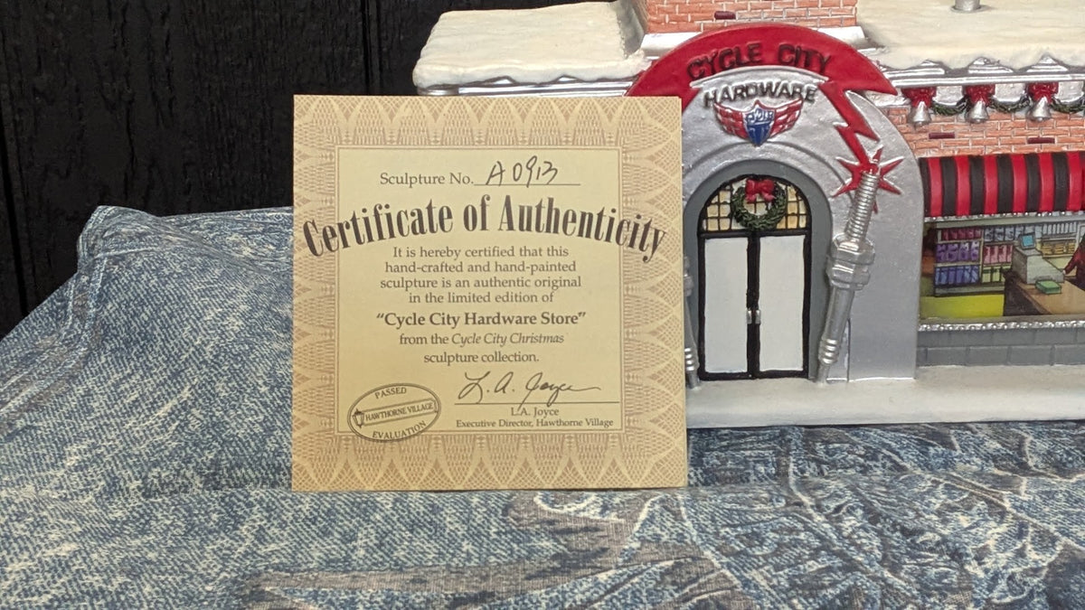 Hawthorne Village Cycle City Hardware Store 2007 #006 Christmas Village COA