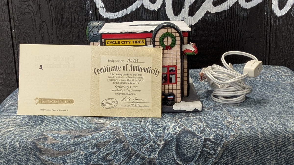 Hawthorne Village Cycle City Tires 2008 #008 Christmas Village COA Light